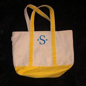 CB Station Canvas Tote Bag with Yellow Trim and Blue Monogram